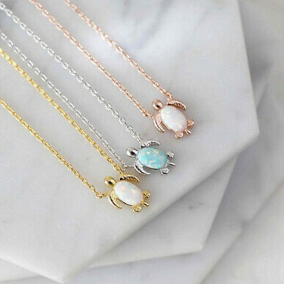 3/$30 NEW! Dainty Sea Turtle Opal Pendant Necklace Gold - Picture 2 of 11